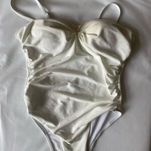 Womens Cream One-Piece Swimsuit with Molded Cups